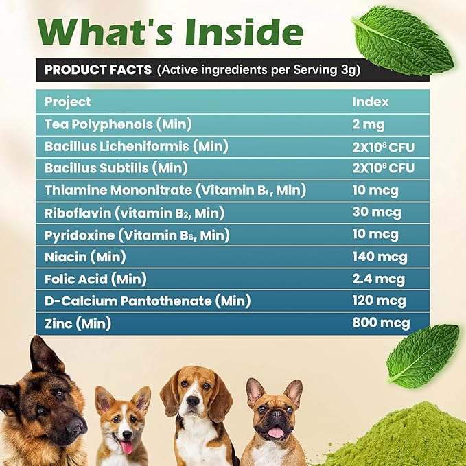 Dog Teeth Cleaning Powder, Dog Dental Powder and Cats Breath Freshener, Bad Breath & Tartar Remover for Dogs, Natural Herbal Blend of All Breeds, 200 Grams(90-Day Supply)