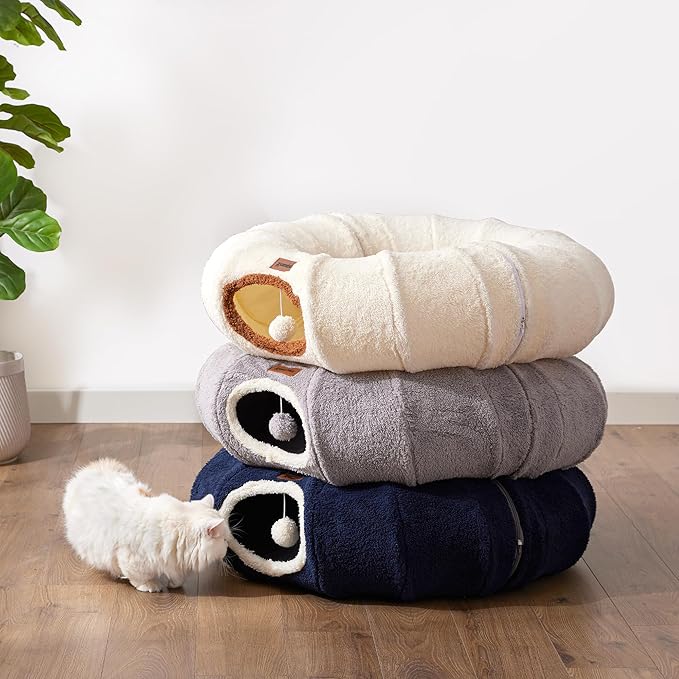 ZOMISIA Cat Tunnel Bed for Indoor Cats, Cute Cat Donut Toy Tunnel for Small Large Cats, Peekaboo Pet Cave Play Tunnel for Kitten/Rabbit,Grey