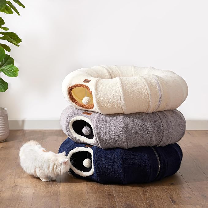 ZOMISIA Large Cat Tunnel Bed - Cute Donut Bed for Indoor Cats with Washable Circle Cushion, Round Pet Peekaboo Cave Toy for Multi Kitten/Puppy/Rabbit