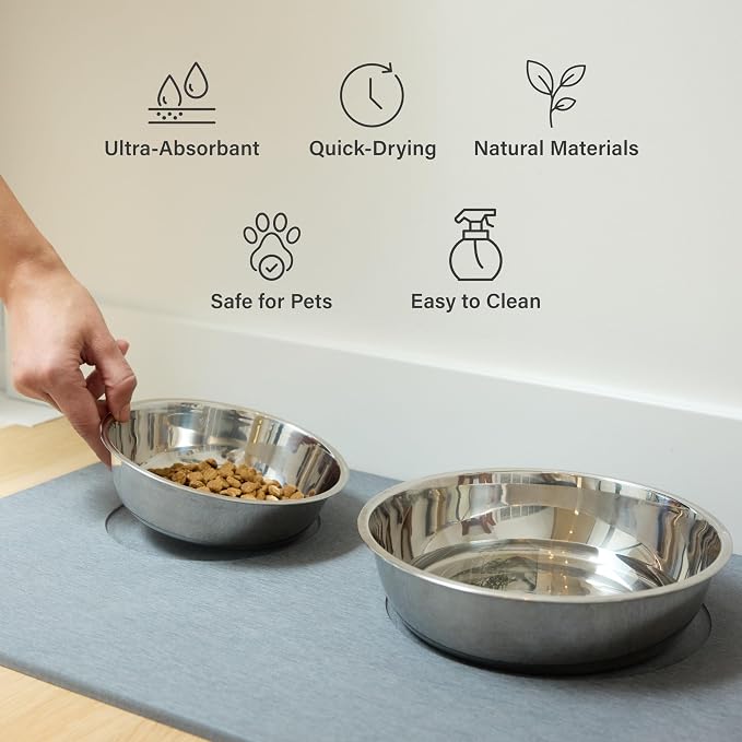 Dorai Home Dog Bowl Stone Drying Mat - Pet Feeding Mat with Non-Slip Base that Absorbs Spills and Drips - Made with Diatomaceous Earth for Quick Drying - Stone Mat for Dogs - 23.6" x 15.4" - Slate