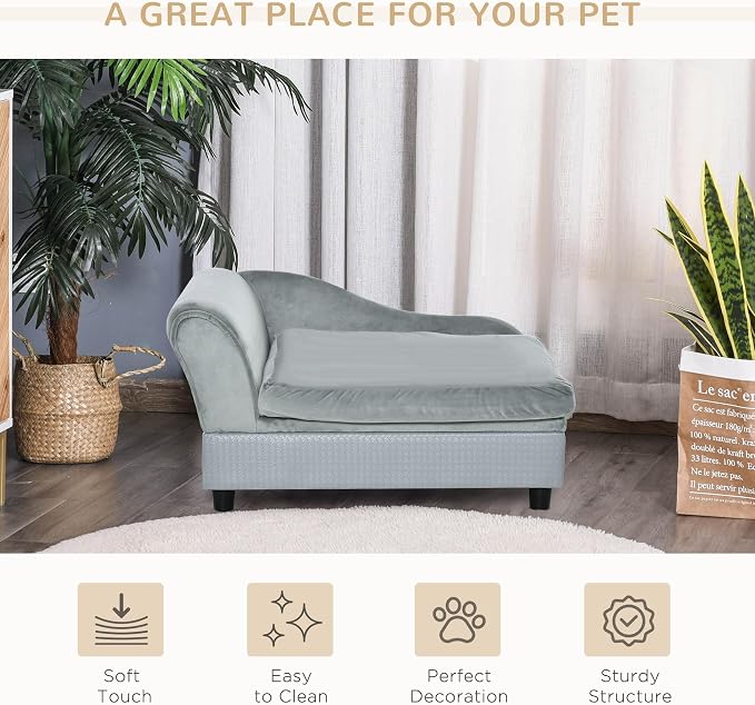PawHut Luxury Fancy Dog Couch with Hidden Storage for Puppies, Gray | Small Dog Sofa Bed with 2" Soft Foam, Modern Pet Furniture for Little Breeds