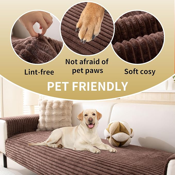 HAOMAIJIA Waterproof Couch Cover for Dogs Washable,Faux Fur Pet Couch Covers for Sofa,Soft Dog Bed Cover Non-Slip Couch Covers for 3 Cushion Couch Sofa Pet Friendly (Brown, 35" x 47" 1 Pack)