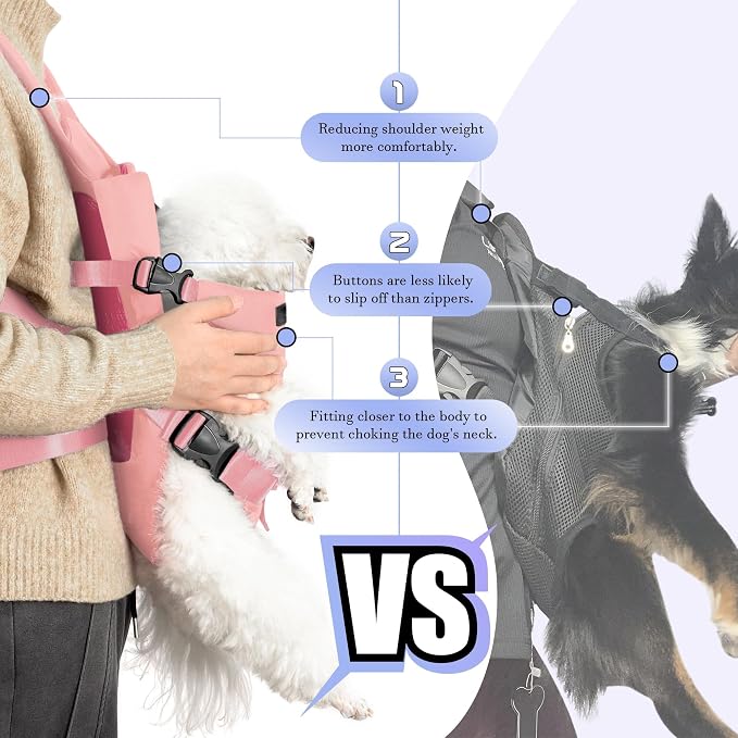 YUDODO Front Pet Carrier Backpack for Small Dog, Legs Out Dog Chest Carrier | Safety Belt, Ergonomic Support, Hands Free, Durable & Comfortable, For Walking Hiking Cycling, Pink, S