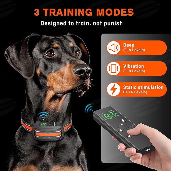 Homrich 2 in1 GPS Wireless Dog Fence, Electric Dog Fence, IPX7 Waterproof Pet Containment System with 3 Training Modes Invisible Fence with 2 Replacement Collars for Dogs Over 8 Lbs Outdoor Use