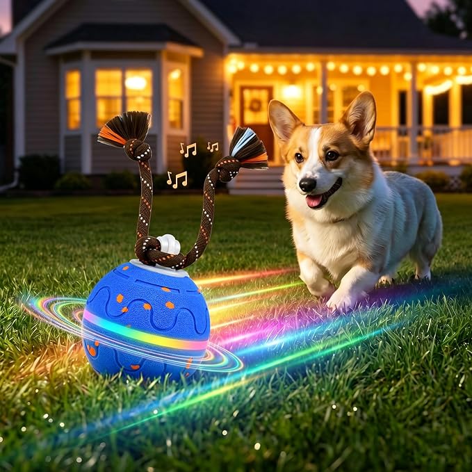 Interactive Dog Toy, Automatic Moving Dog Balls Smart Herding Ball for Dogs with Birdsong E-TPU Material, IPX7 Waterproof (Blue)