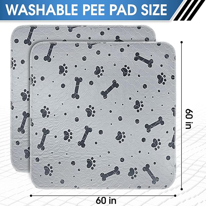 Washable Pee Pads for Dogs 2 Packs 60’’ x 60’’ Reusable Puppy Pads Waterproof Heavy Duty Training Pads for Large Dogs Indoor Puppy Potty Training