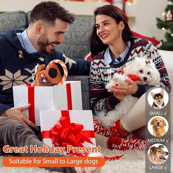 Drmstow Plush Dog Toys with Rope, Squeaker & Crinkle Paper – Interactive Squeaky Chew Toy for Large Dogs & Puppies – Tough Pet Toy for Tug of War, Fetch & Dental Exercise