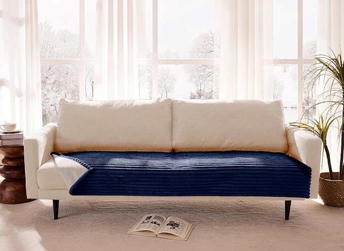 Waterproof Dual Non-Slip Couch Cover for Dogs, Fuzzy Soft Pet Couch Covers for 2 Cushion Sofa loveseat, Pet Friendly Soft Dog Bed Covers Sofa Cover Washable (Navy Blue, 33" x 62" 1 Pack)