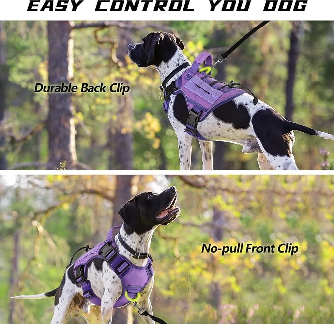 WINGOIN Purple Tactical Dog Harness for Medium Dogs,No Pull Dog Harness | with Handle,Adjustable Reflective,Military K9 Style,Big Size Dog Vest,for German Shepherd,for Walking Training Hunting