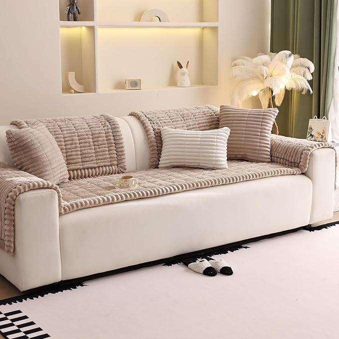 Couch Cover for Sofa, Sectional Couch Cover for Dogs, Sofa Cover Washable, Cushion Cover Blanket Pad Bed Mat for Pets, Fleece Furniture Protector, Brown, 27.6x70.9in