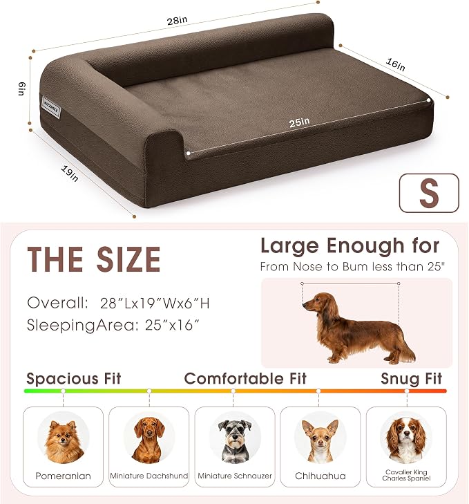 Gel Memory & High-Density Foam Orthopedic Dog Bed 28x19x6 Small | | Double Waterproof Cover | Machine Washable | Non-Slip Base | Fur-Resistant Tech Fabric