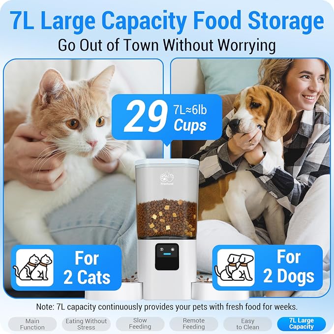 Frienhund Automatic Cat Feeders 2 Cat with Slow Feed: 7L Dual Automatic Dog Feeder with 5G WiFi, Double Auto cat Food Dispenser for Multiple Pets, Detachable for Easy Clean - 29 Cup (ACF190W-B)