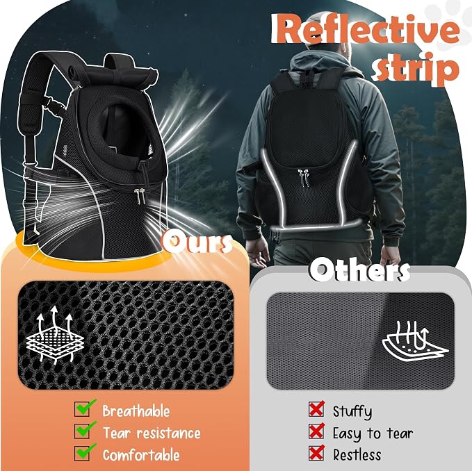 WOYYHO Pet Dog Carrier Backpack with Windows, Ventilated Small Dog Backpack | Breathable Top & Side Windows, Safety Belt, Storage Pockets, Small Dog Front Backpack, for Travel Hiking Outdoor, Black2.0, M