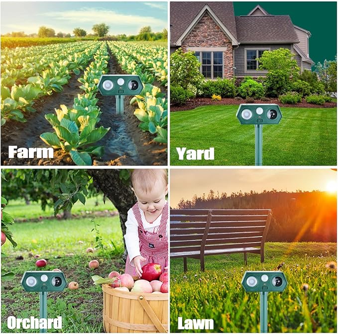 Cat Repellent Outdoor,Solar Animal Repellent Outdoor, Deer, Squirrel, Mouse Ultrasonic Repellent Etc,Devices Motion Detection Waterproof with LED Flash Lights for Yard Farm Garden (4)