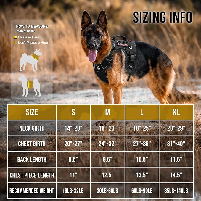 OneTigris No-Pull Easy Control Dog Harness Reflective Vest for Large Dogs | Military-grade 1000D Nylon Tactical Vest, Adjustable Dog Harness with Hook & Loop Panels for Walking, Hiking, Training