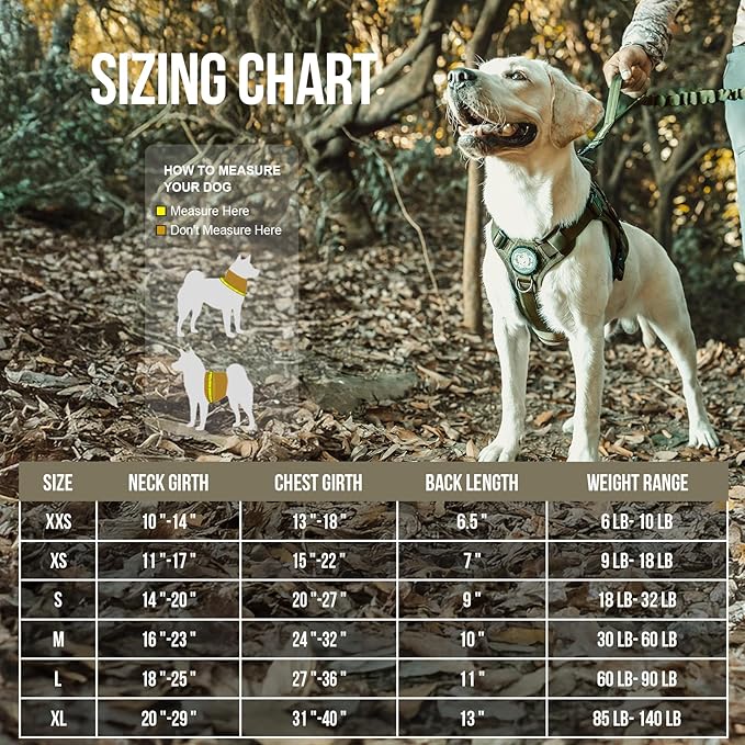 OneTigris Tactical Dog Harness, No-Pull Dog Vest with Leash Clips Green M | Dog Harness Adjustable for Hiking Training Outdoor Military 1000D Pullable Nylon, Service Dog Vest with Hook & Loop Panels