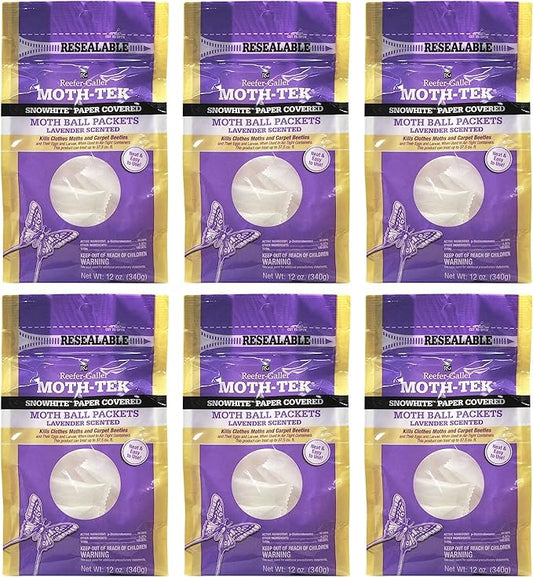 Moth-Tek Snowhite Lavender Scented Moth Ball Packets 12 oz (6)