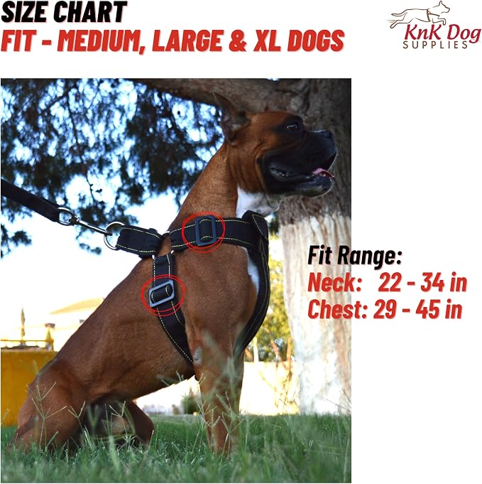 KNK Heavy Duty Tactical Dog Harness for Pitbull, Large & XL Breeds | Adjustable Padded Dog Harness for Large Dogs and Bullies with Reinforced Chest Support for Training, Walking, Strong Pullers