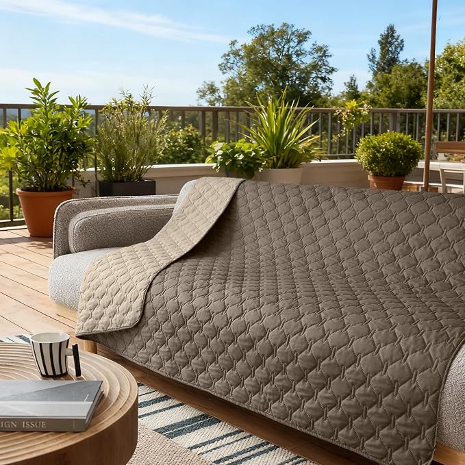 gogobunny Waterproof Dog Blankets for Large Dogs, Pet Bed Cover Breathable | Washable Pee Pads, Quilted Throw Blanket, Furniture Protector for Couch Sofa Bed Car, 82x82 Inch Dark/Light Walnut