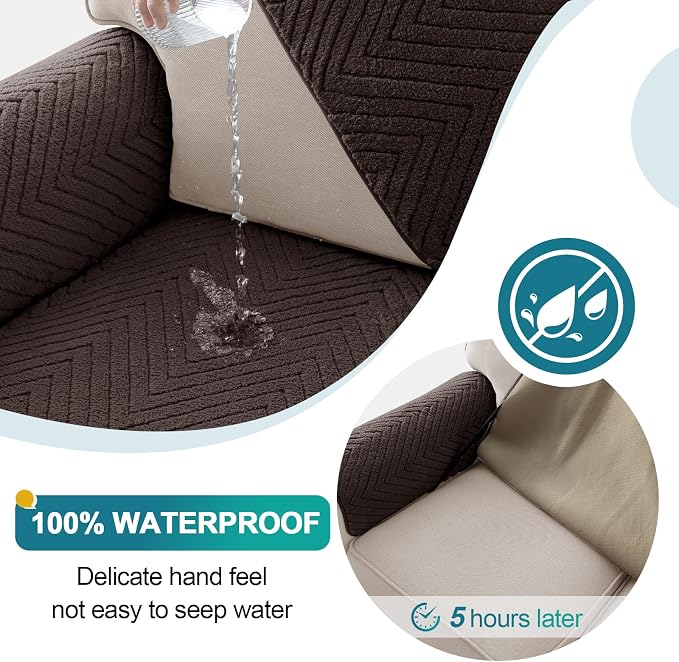 Turquoize Waterproof Couch Cover for Dogs Fuzzy Pet Couch Covers for Sofa Thick Dog Bed Cover Non-Slip Sofa Covers for 3 Cushion Couch Protector Slipcover Pet Friendly (Brown, 36" x 84")