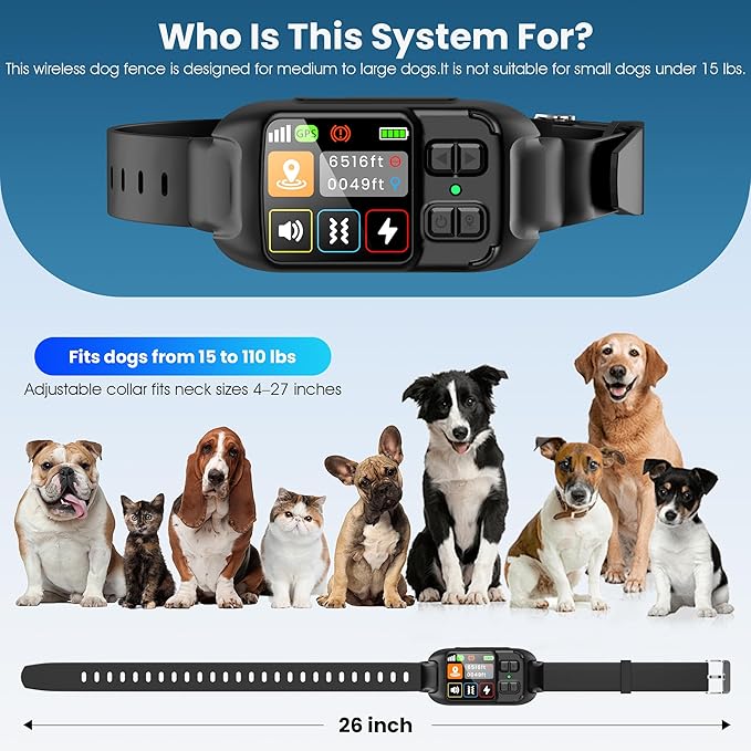 RPZ Portable GPS Dog Fence, Wireless Dog Containment System, No Subscription, Adjustable Range, Rechargeable & Waterproof Collar for Yard, Camping & Travel