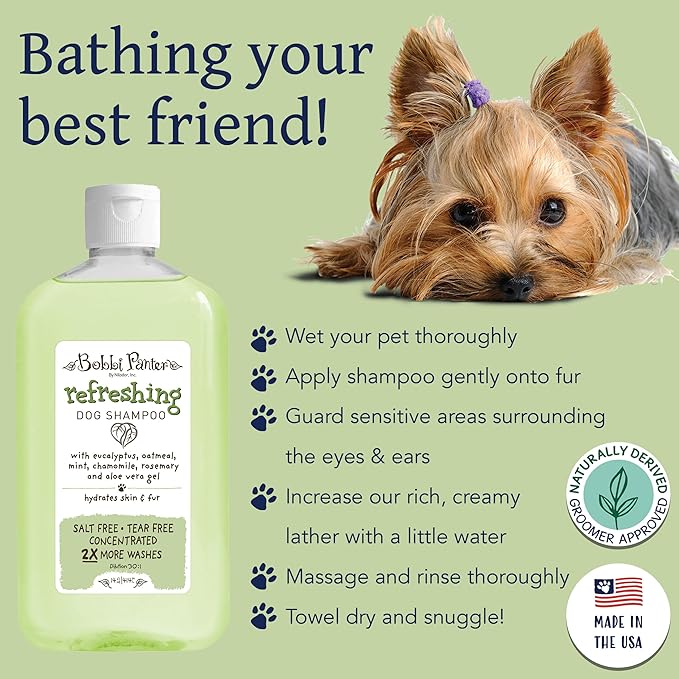 Bobbi Panter Refreshing Dog Shampoo Eucalyptus, Mint, Chamomile & Rosemary – Hydrating Natural Formula for Clean Fresh Coat, Tear-Free, 30:1 Concentrate, 14 oz (Case of 12)