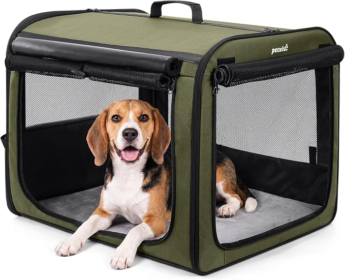 Dog Car Carrier Light Weight 27×20.5×20.5in, Foldable Dog Carrier, Gren | Easy to Assemble, Portable and Breathable Pet Carrier, Suitable for Indoor and Outdoor Use, Dog Travel Crate with Curtain