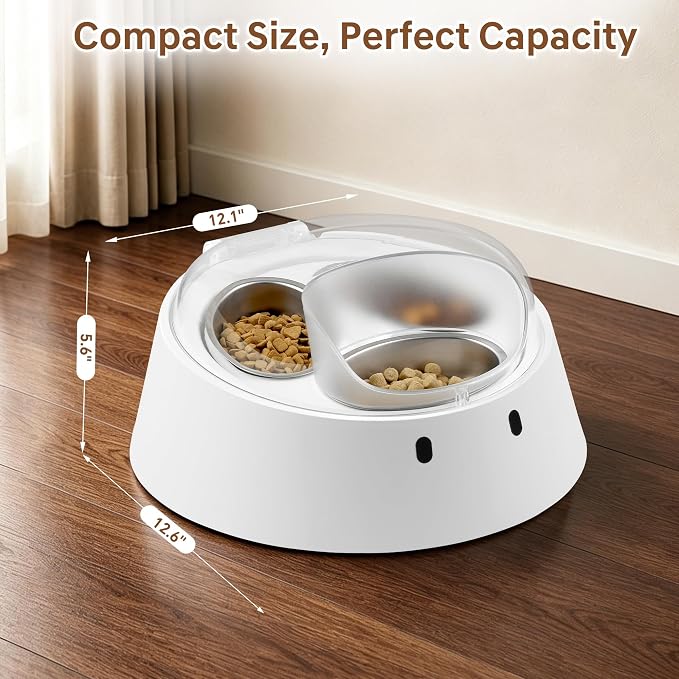 RFID Automatic Cat Feeder for Multi-Pet Households, Selective Microchip Pet Feeder with 3 Stainless Bowls (1 Public, 2 Hidden), Prevents Food Stealing, Special Diet Dispenser, Dual Power