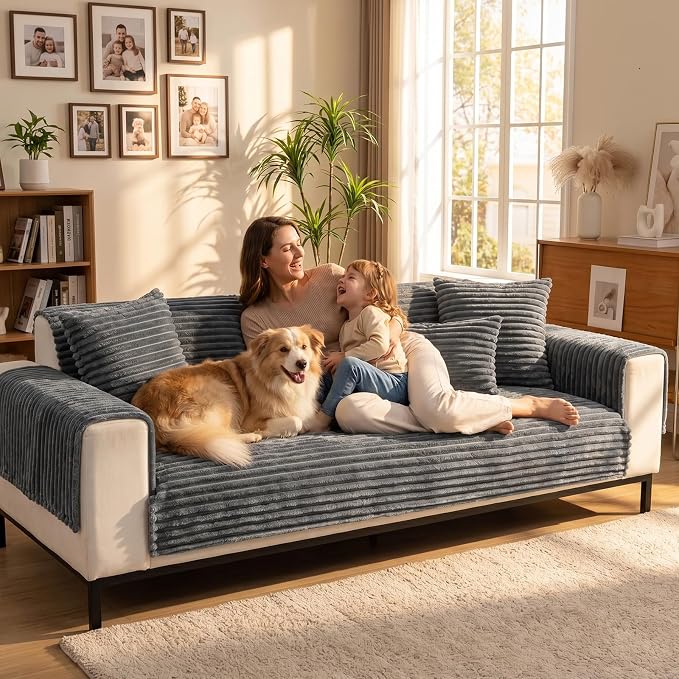 FUANGUI Waterproof Couch Cover for Dogs, Washable Pet Couch Covers for Sofa | Soft Cat Dog Bed Cover Non-Slip Couch Covers for 4 Seat Cushion Couch Sofa Pet Friendly