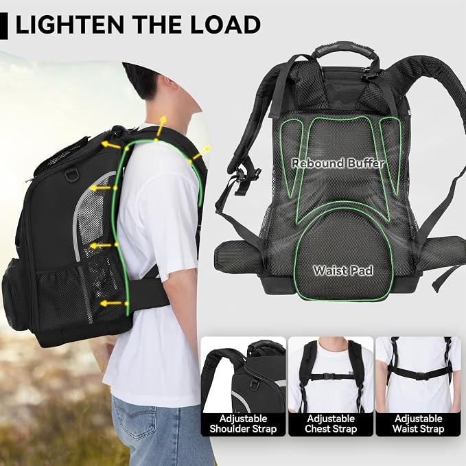 Petsfit Pet Dog Carrier Backpack with Upgraded Weight Reduction Design, Cat Dog Backpack with Large Ventilations, Easy-Fit for Traveling Hiking Camping for Small Medium Dogs and Cat, Black
