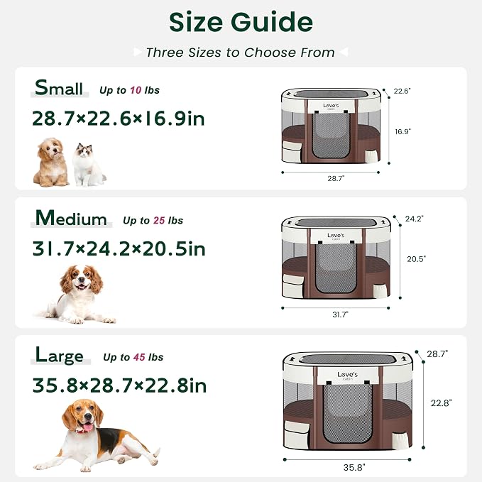 Love's cabin Pet Puppy Dog Playpen, Medium Dog Tent Crates Cage Indoor/Outdoor, Portable Exercise Playpen for Cat, Foldable Pop Up Dog Kennel Playpen with Carring Case (M, Brown)