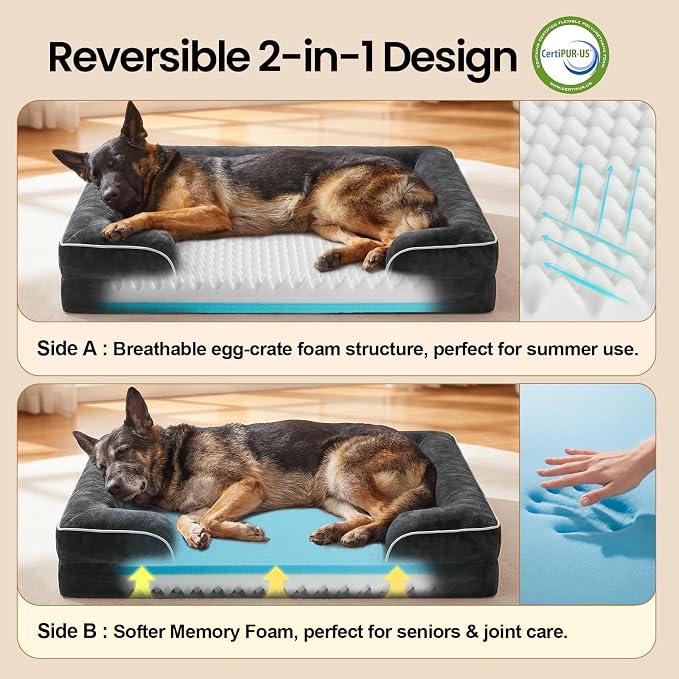 OhGeni Orthopedic Extra Large Dog Bed Couch, Memory Foam, 44-inch (Black) | Waterproof Pet Bed with Machine-Washable Removable Cover & Soft Comfortable Fabric