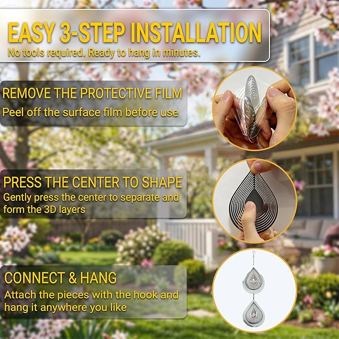 Reflective Bird Deterrents for Outside – Bird Repellent Devices Outdoor – 3D Wind Spinners Outdoor Garden Decor –3 Set Bird Repellent to Keep Woodpecker & Pigeons Away from Window Roof (Style 4)