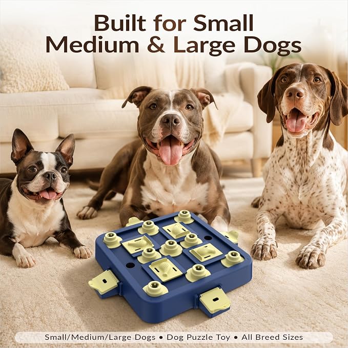 KADTC Dog Chess Puzzle Toy, 3-Levels, Mental Stimulation for Smart Dogs | Large size. Beginner-to-Advanced challenge beats boredom, burns energy, builds focus, slows eating, rewards sharper thinking.