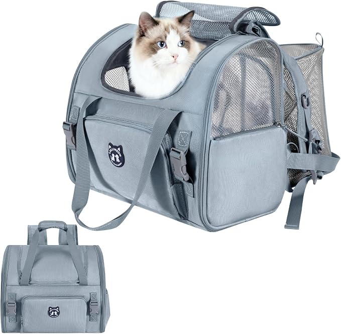 Expandable Cat Carrier Backpack for Large Cats - Airline Approved Pet Carrier Backpack for Small Dogs, Hiking & Travel, Waterproof with Breathable Mesh, 22lbs Capacity (Light Grey, Large)