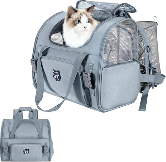 Expandable Cat Carrier Backpack for Large Cats - Airline Approved Pet Carrier Backpack for Small Dogs, Hiking & Travel, Waterproof with Breathable Mesh, 22lbs Capacity (Light Grey, Large)