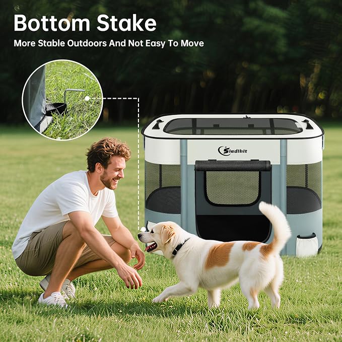 Siedihit Dog Playpen, Cat Pet Puppy Crate, Portable Playpens Indoor Outdoor (Grey, Medium)