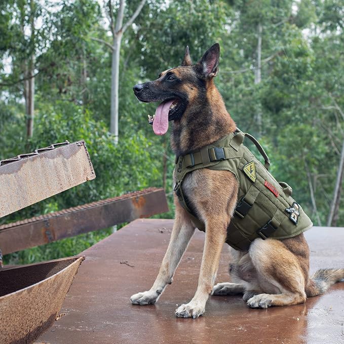 OneTigris Large Tactical Dog Harness, No Pulling Adjustable Dog Vest Harness, Heavy Duty X Destroyer Dog Harness with Handle, Large Hook and Loop Panels for Patch Green