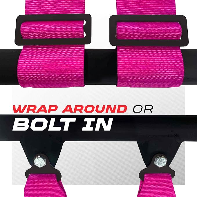 1pc 50 Cal Pink 4 Point Harness 3in Straps, Racing Harness Seat Belt | Ultra Kush padding, Push Button quick release hardware. Universal Fit for UTV, RZR, race car.