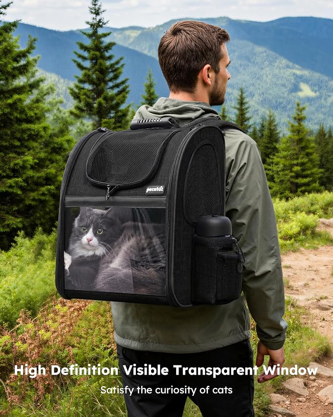 pecute Cat Backpack Expandable, Cat Backpack for Cat with Acrylic Window | Durable Oxford Cloth, Lockable Zipper,Use for Pet Under 11 lbs to Travel
