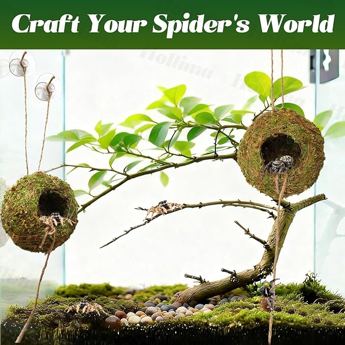 Jumping Spider Moss Cave Hide, Round Yellow Small Spider Moss Hideout, Jumping Spiders Cave Accessory for Reptile Terrarium