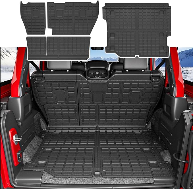 xipoqix Cargo Mat Backrest Mat Compatible with 2018-2025 Jeep Wrangler JL Unlimited 4X4 TPE Cargo Liner TPE Replacement for 2018-2025 Jeep Wrangler JL Accessories (Trunk Mat+Backrest Mats)