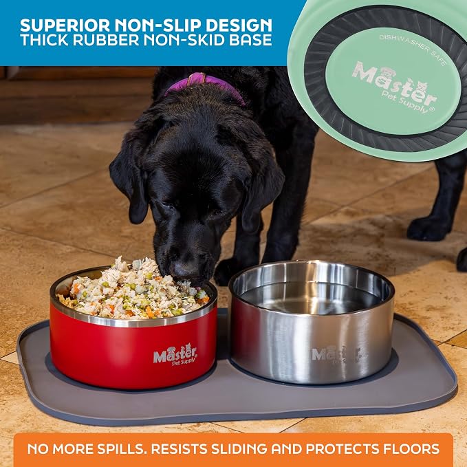 Master Pet Supply Stainless Steel Dog Bowls - 128 oz, Heavy Duty - Pistachio, Double Wall Extra-Thick Insulated, Non-Slip Pet Water Bowl for Dogs, Cats & Pets, Anti Rust Metal, Dish Washer Safe
