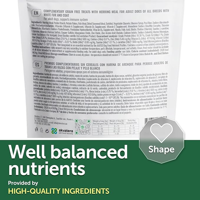 Nature's Protection Grain Free Low Calorie Dog Treats - Functional Treats for Immunity, Training Treats for Small, Medium & Large Breed Adult Dogs with Light Fur (Superior Care - Herring, 5.29 oz)