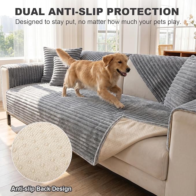 FUANGUI Waterproof Couch Cover for Dogs, Washable Pet Couch Covers for Sofa | Soft Cat Dog Bed Cover Non-Slip Couch Covers for 3 Cushion Couch Sofa Pet Friendly