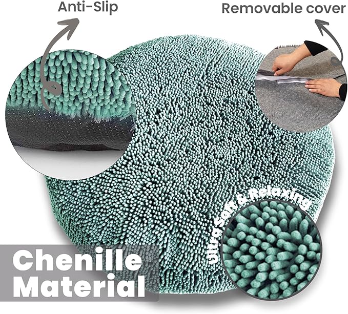 Muddy Mat®Cloud K-9 Bed for Dogs & Cats, Soft & Relaxing Donut Dog Bed, Chenille Material, Removable Cover, Washable & Dryer Safe–Seafoam Green Medium(35'x35')