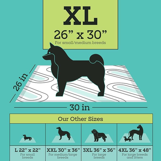 Pet Life Unlimited Smart Prints XL Puppy Pads for Dogs, Potty Training Pee Pads, 52 Count, 26" x 30", Leak-Proof, Super Absorbent, Quick-Dry, Patterned Pads with Odor Control, Made in USA