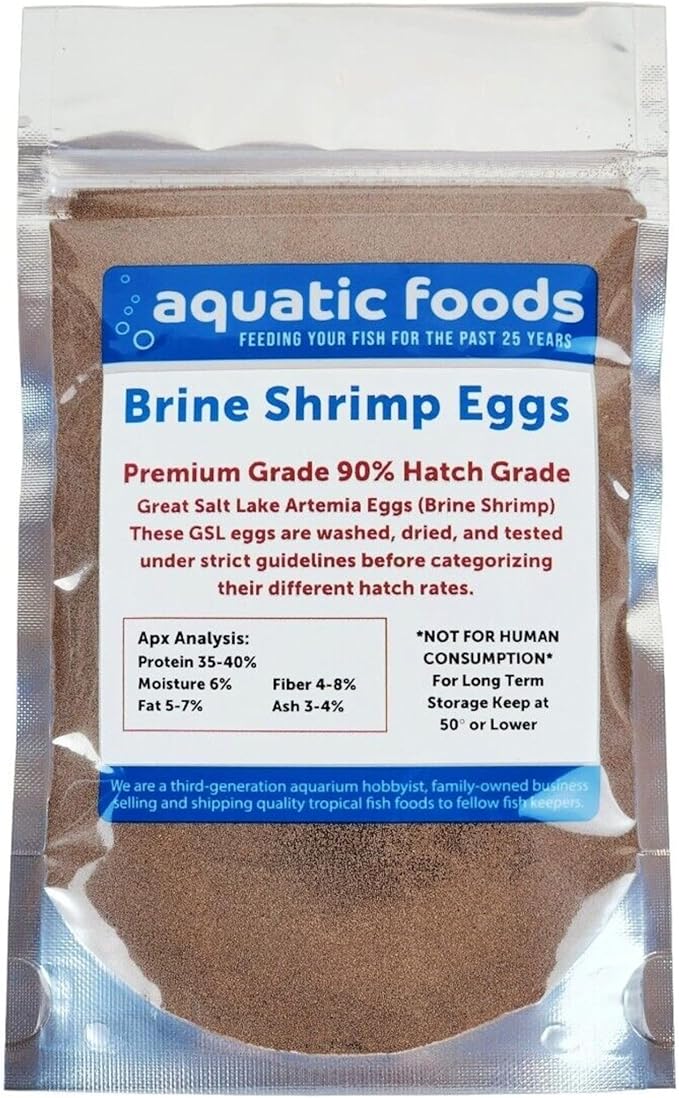 Aquatic Foods Inc. Brine Shrimp Artemia Eggs, Premium Grade 90% Hatch Rate from The Great Salt Lake, Utah, USA- 200 Grams 7.05oz