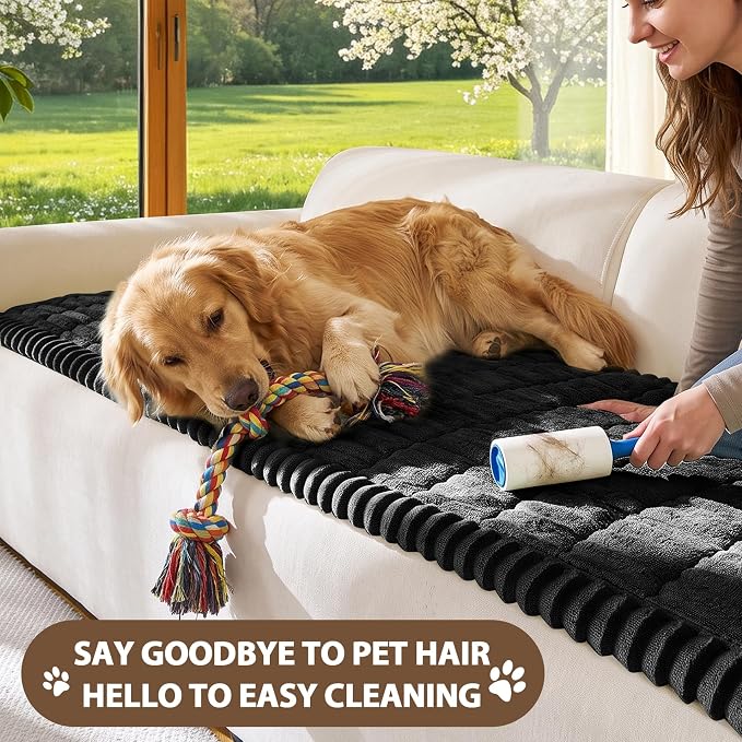 FUANGUI 2 Pack Waterproof Couch Cover for Dogs Pets Sofa Protector | Non-Slip Washable Fuzzy Soft Sofa Slipcover for 2 PCS L Shaped Sofa Pet Friendly, 27.6" x 59.1"+27.6" x 70.9", Black