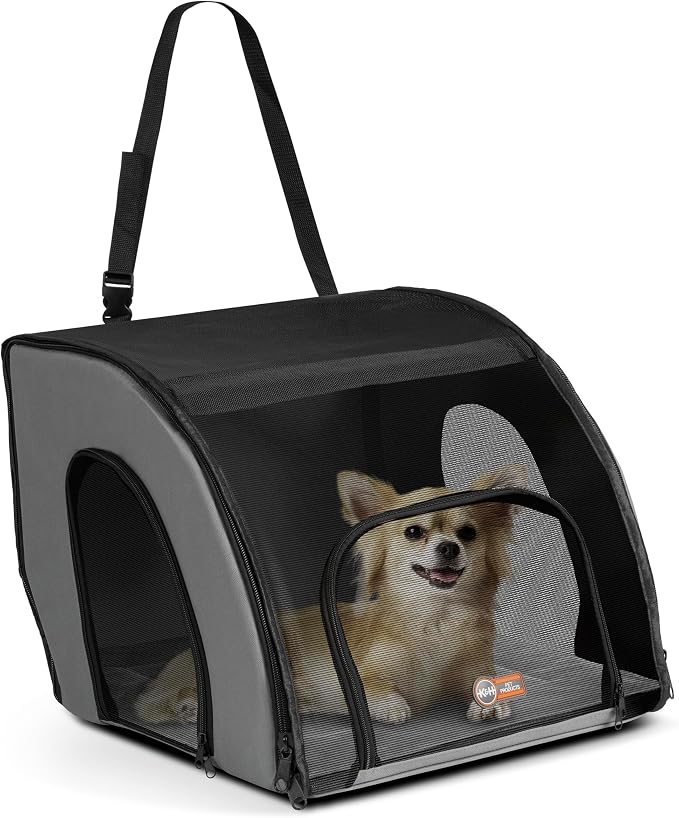 K&H Dog Car Seat, Travel Safety Carrier for Pets, Small, Gray/Black | Enclosed Car Seat for Dogs, Soft-Sided Covered Pet Carrier, Washable Pad, Multiple Entrances, Mesh Windows, 17x16x15in